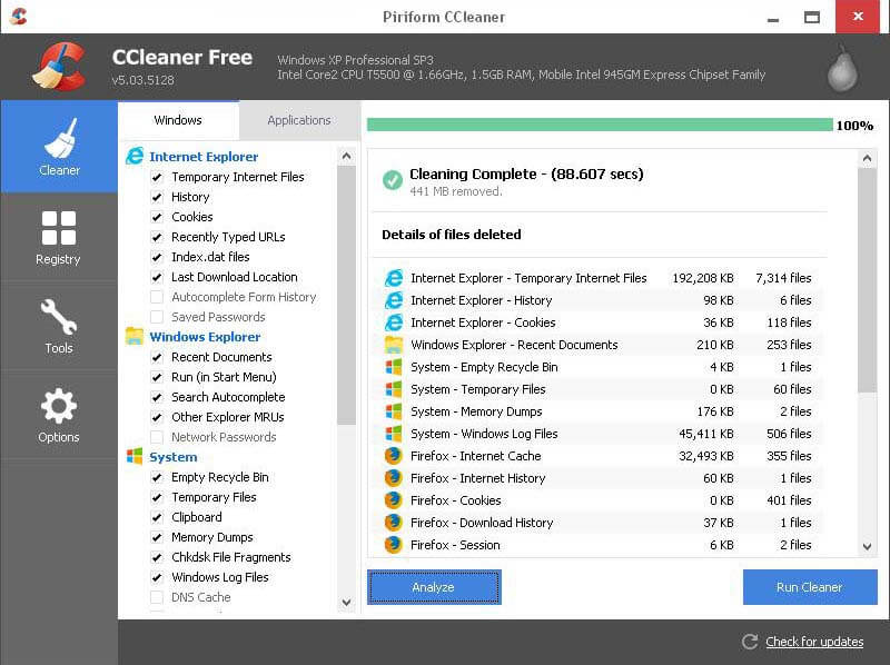 CCleaner - Completed Screen
