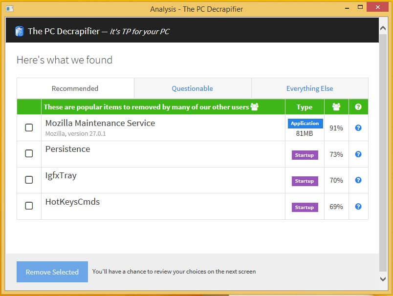 PC Decrapifier - Results Screen 1