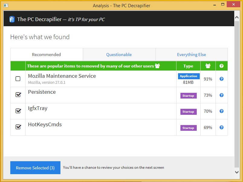 PC Decrapifier - Results Screen 2