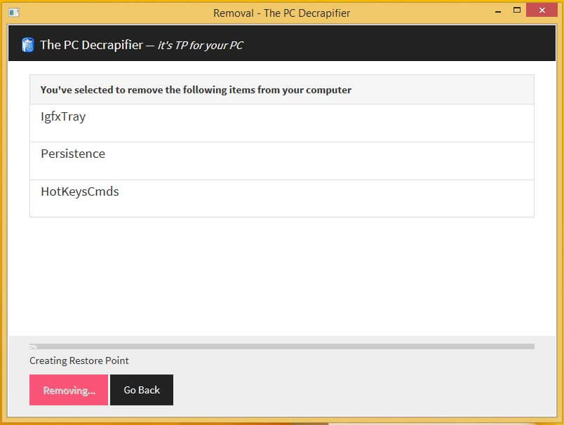 PC Decrapifier - Removal Screen