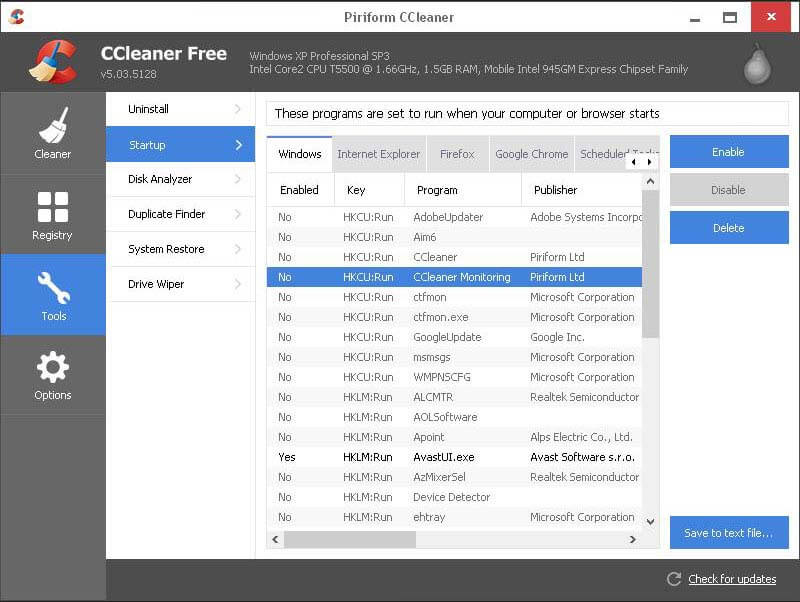 CCleaner - Startup Programs 2